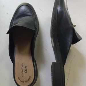 Clark  leather shoes, mules,  black,  size 11
